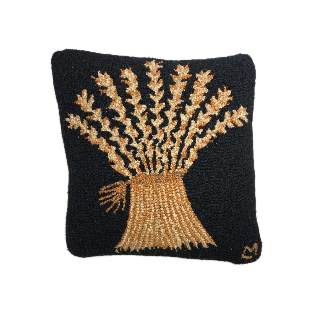 Chandler 4 Corners Hooked Wool Pillow Wheat Sheaf‎ 2007 Laura Megroz  18" X 18"